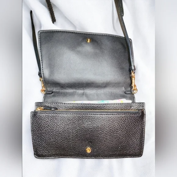 Coach Anna Foldover Leather Clutch Crossbody Bag In Black - Picture 6 of 11